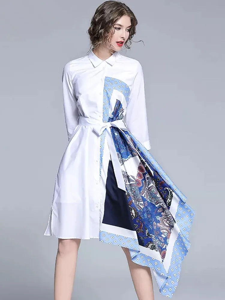 Женское асимметричное платье-рубашка летнее подиумное платье с асимметричным