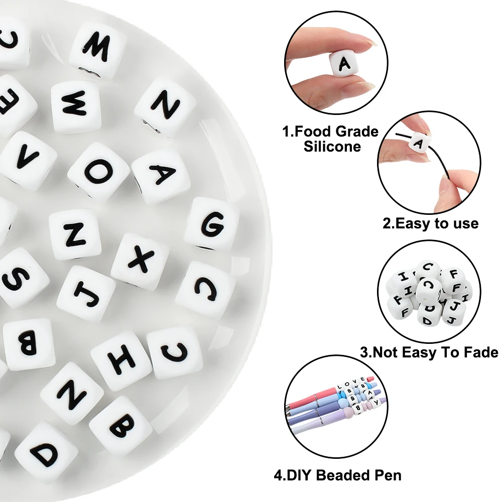 12mm Letters Silicone Beads Baby Alphabet Beads Teether Food grade Teething DIY Pacifier Chain Rattle Accessories 100pcs teething toys baby teething toys silicone teething toys silicone beads silicone letters beads silicone teething beads silicone teether