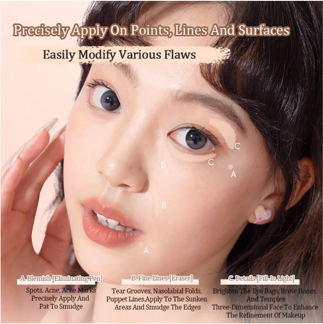 Veecci Concealer Highlight Pen Brighten Painting Eye Bags Multipurpose Portable Cosmetic 2.3g Cosmetics Face Makeup