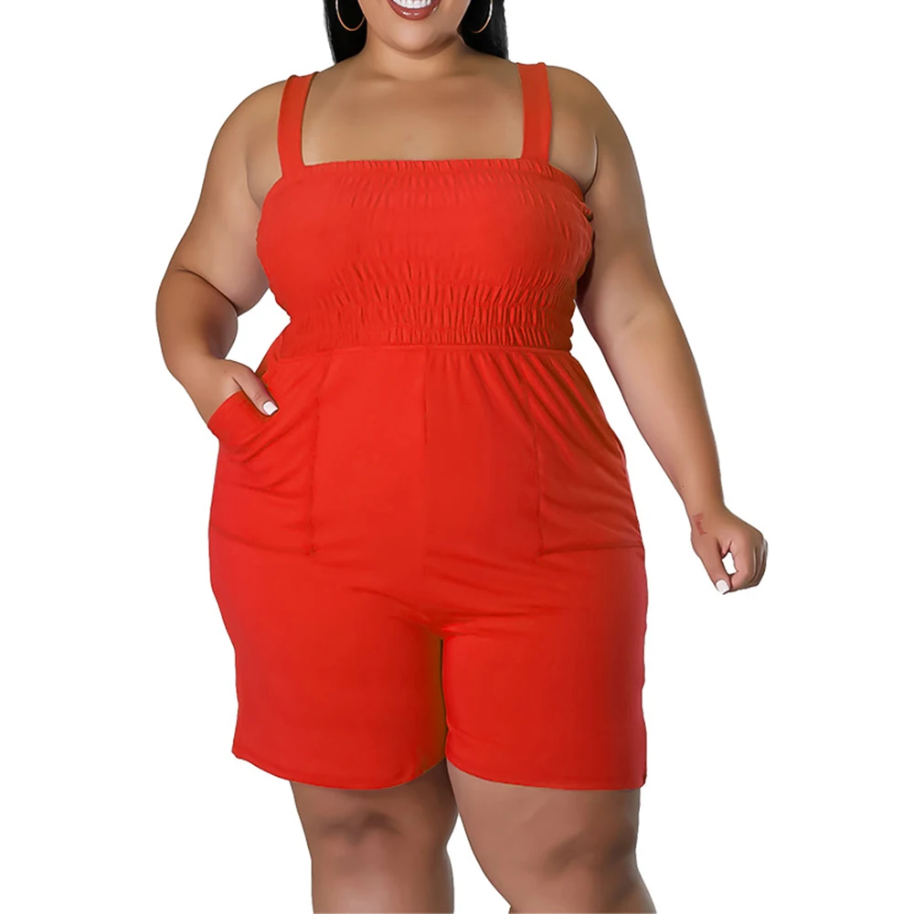 FS Plus Size Women Clothing Outfits Feminino Solid Color Pleated Pocket Shorts Summer Womens Large Size Jumpsuits 2022 Fashion