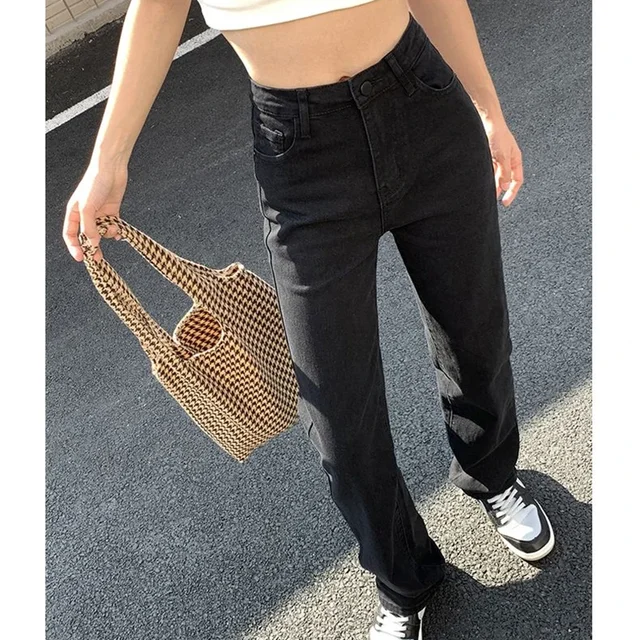 Femme coréenne taille haute Streetwear jambe droite jean filles Y2k vêtements pantalon femme mode noir Baggy Harajuku Denim pantalon 5