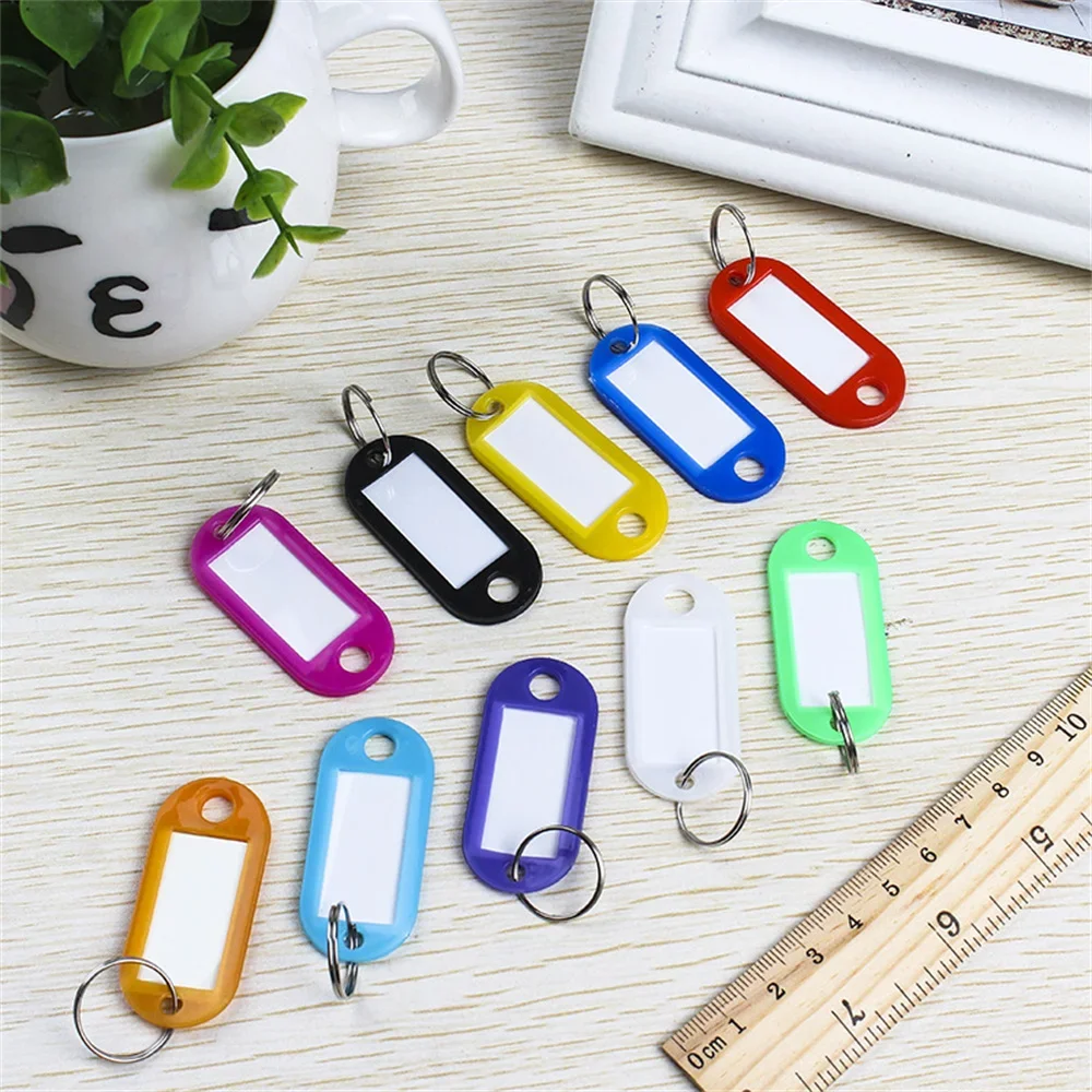 6 Porte-clés étiquettes Colorés - Plastique + Anneau Métal, 5.6x2.9 Cm, Pour Clés, Bagages, Animaux