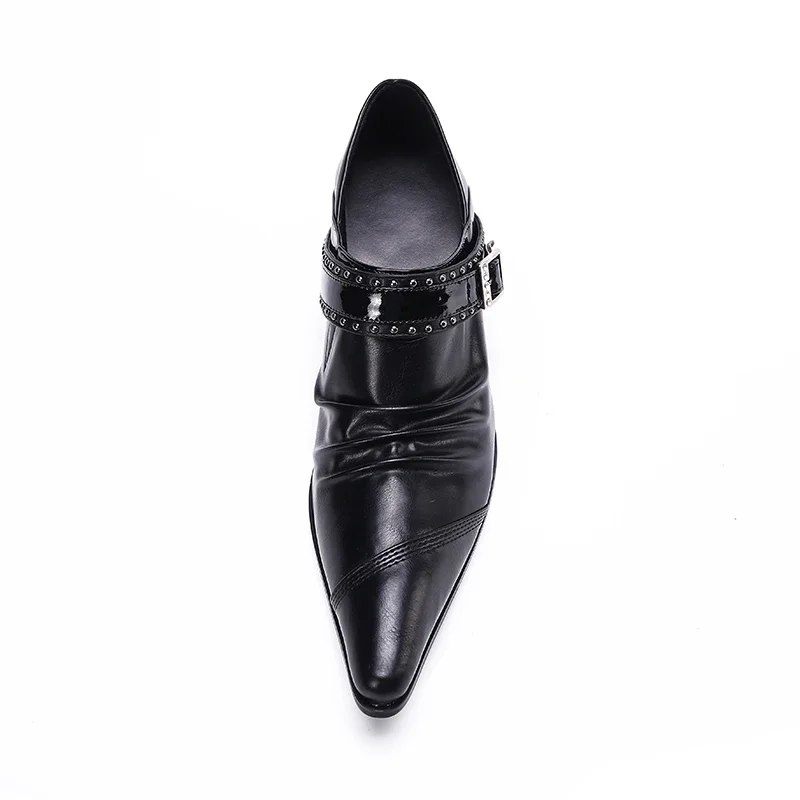 Newly Business Black Pointed Toe Men Oxfords Shoes Wedding Evening Dress Shoes Male Rivet Genuine Leather Formal Plus Size