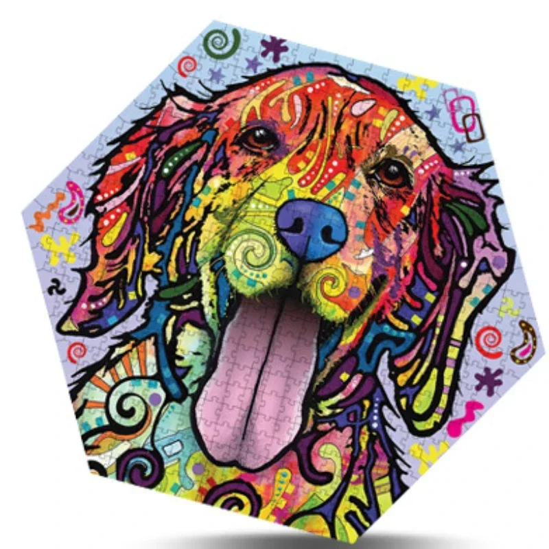 57*57cm Paper 500pcs Irregular Shaped Jigsaw Puzzles Rainbow Dog Animals Paintings Stress Reducing Toys Christmas Gifts 2
