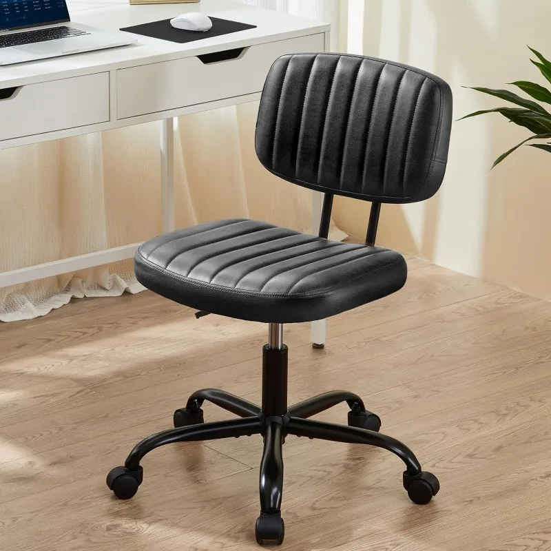 

Sweetcrispy Armless Desk Home Office Low Back Vanity Lumbar Support, Adjustable Height 360° Rolling Swivel Computer Task Chair