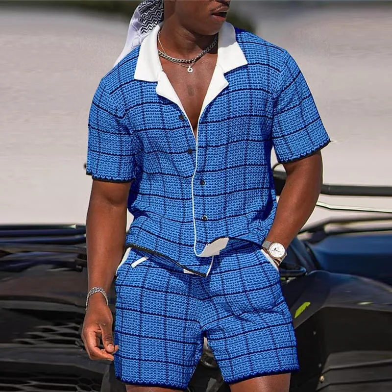 Men\'s Short Sleeve Button Up Polo Shirt And Short Suit Casual Hawaiian 3D Digital Print Outfits Man Holiday Beach Two Piece Suit