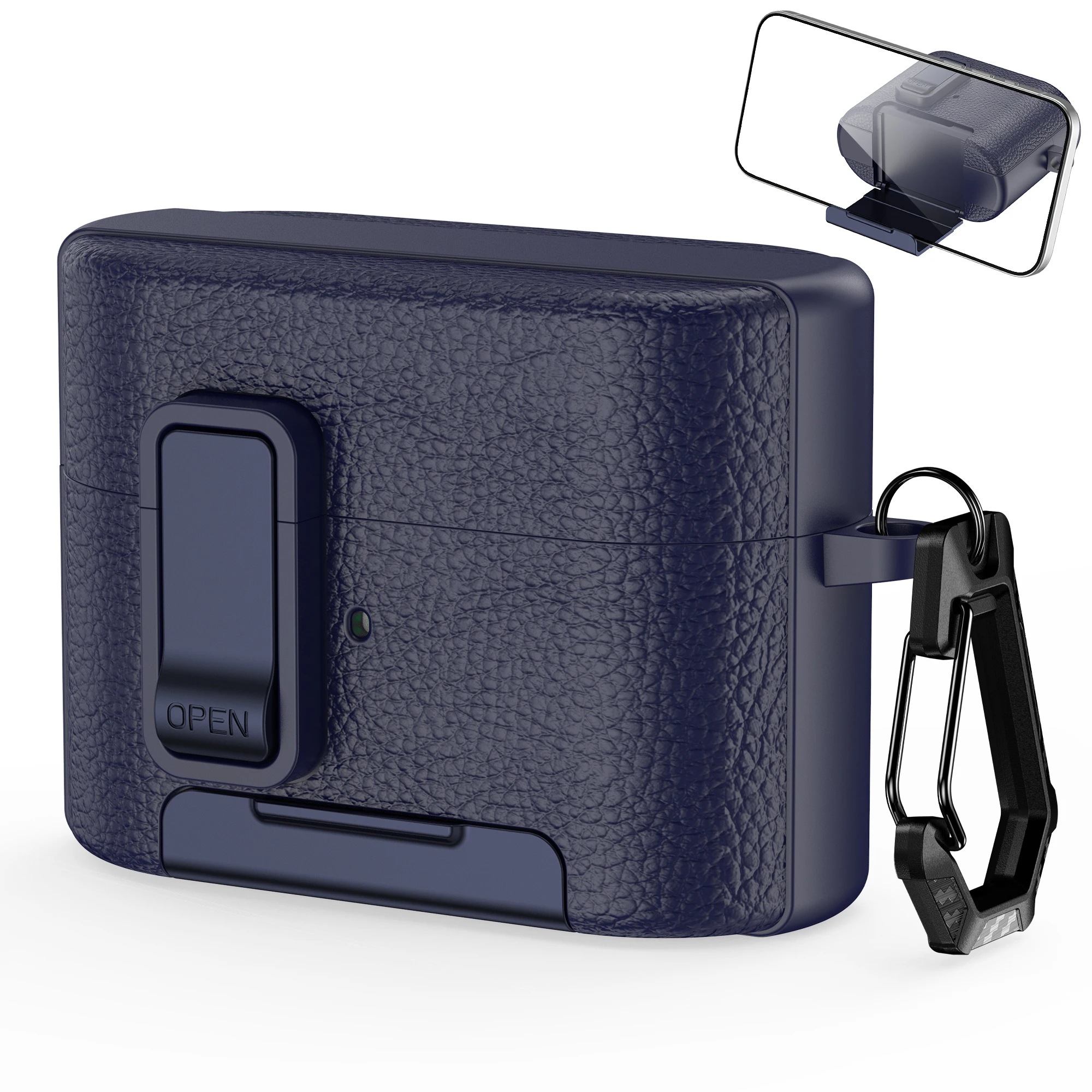 Premium Leather Texture Earphone Protective Case with Secure Lock and Invisible Stand