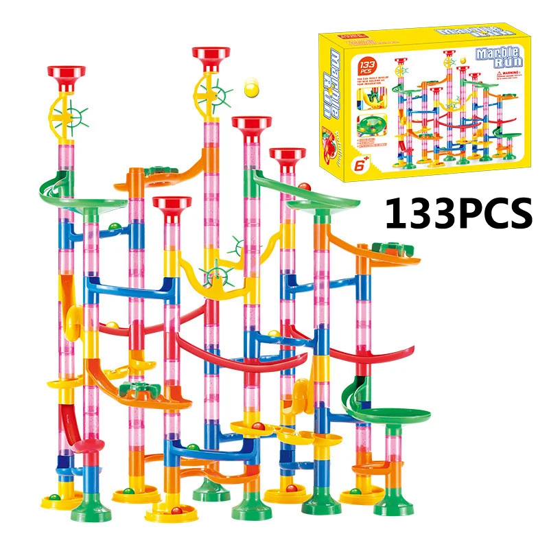 Marble Run Race Track Building Blocks Kids 3D Maze Ball Roll Toy DIY Marble Run Race Coaster Set 80/105/109/133pc Christmas Gift images - 6