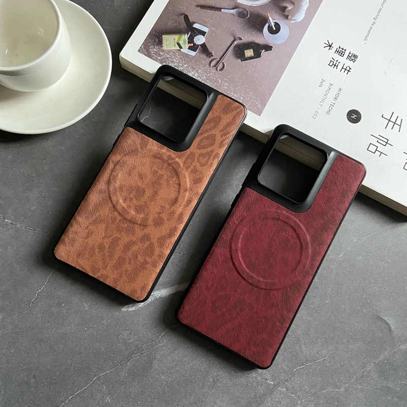 Magnetic Leopard Floral Leather Case with Mag-Safe Shell