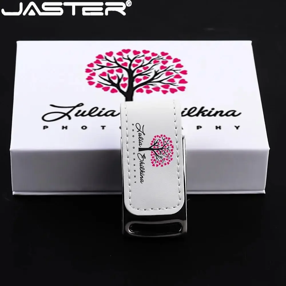 Jaster Usb 2.0 Flash Drives 128gb Impressão a Cores Moda Caneta Drive 64gb de Couro Branco com Caixa de Memória Vara Presente do Negócio u Disco