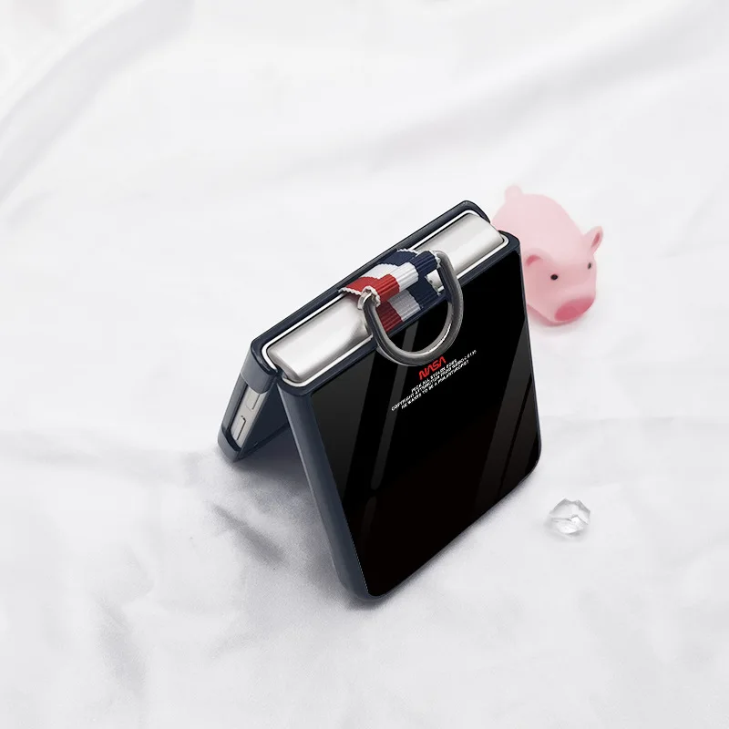 For Samsung Z Flip 3 5g Glass Back Cover Galaxy F7110 Protective Cover Z Flip 4 Folding Ring Buckle Bracket Case Zflip 3 Shell