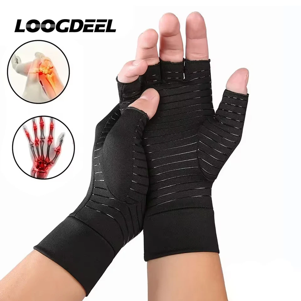 Fingerless Gloves 1Pair Copper Compression Arthritis Carpal Tunnel RSI Rheumatoid Tendonitis