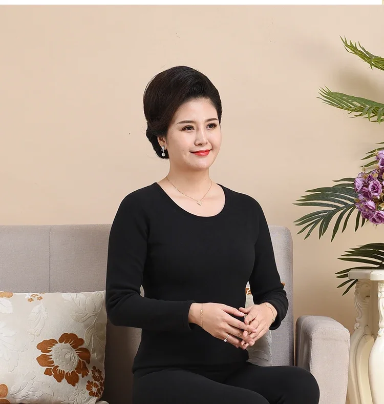 Winter Women New 2 Piece Sets Female Semi-High Neck Thermal Underwear Tops Ladies De Velvet Fall Pants Thick Suits H691