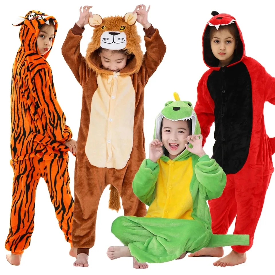 kids winter stitch flannel pajamas children dinosaur sleepwear unicorn kigurumi onesies for boys girls baby blanket sleepers