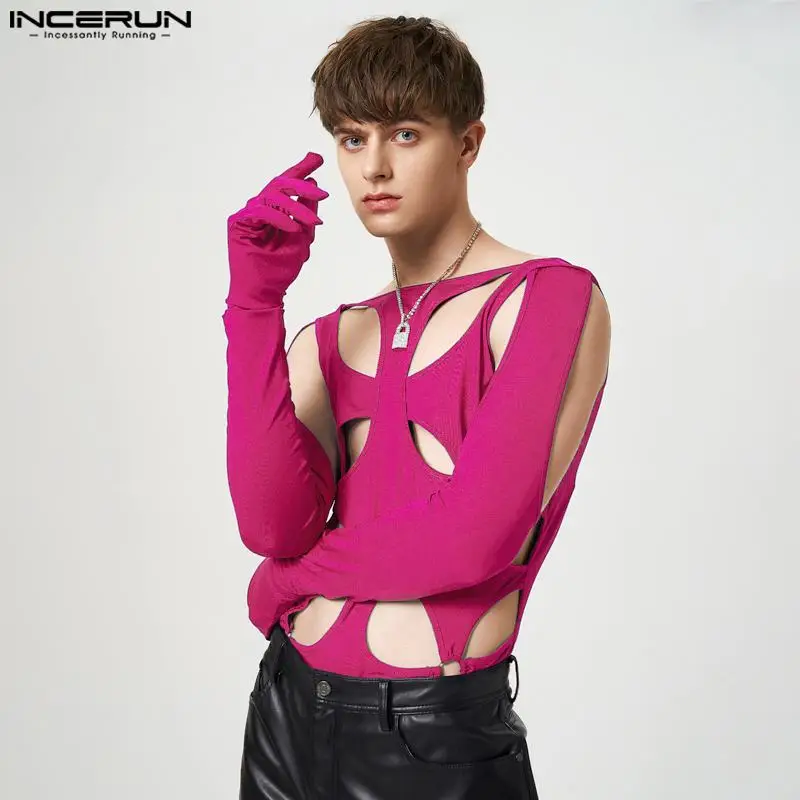 Stylish Well Fitting New Men Bodysuits INCERUN Hollow Structural Splicing Jumpsuit Fashion Male Triangular Thimble Rompers S-5XL