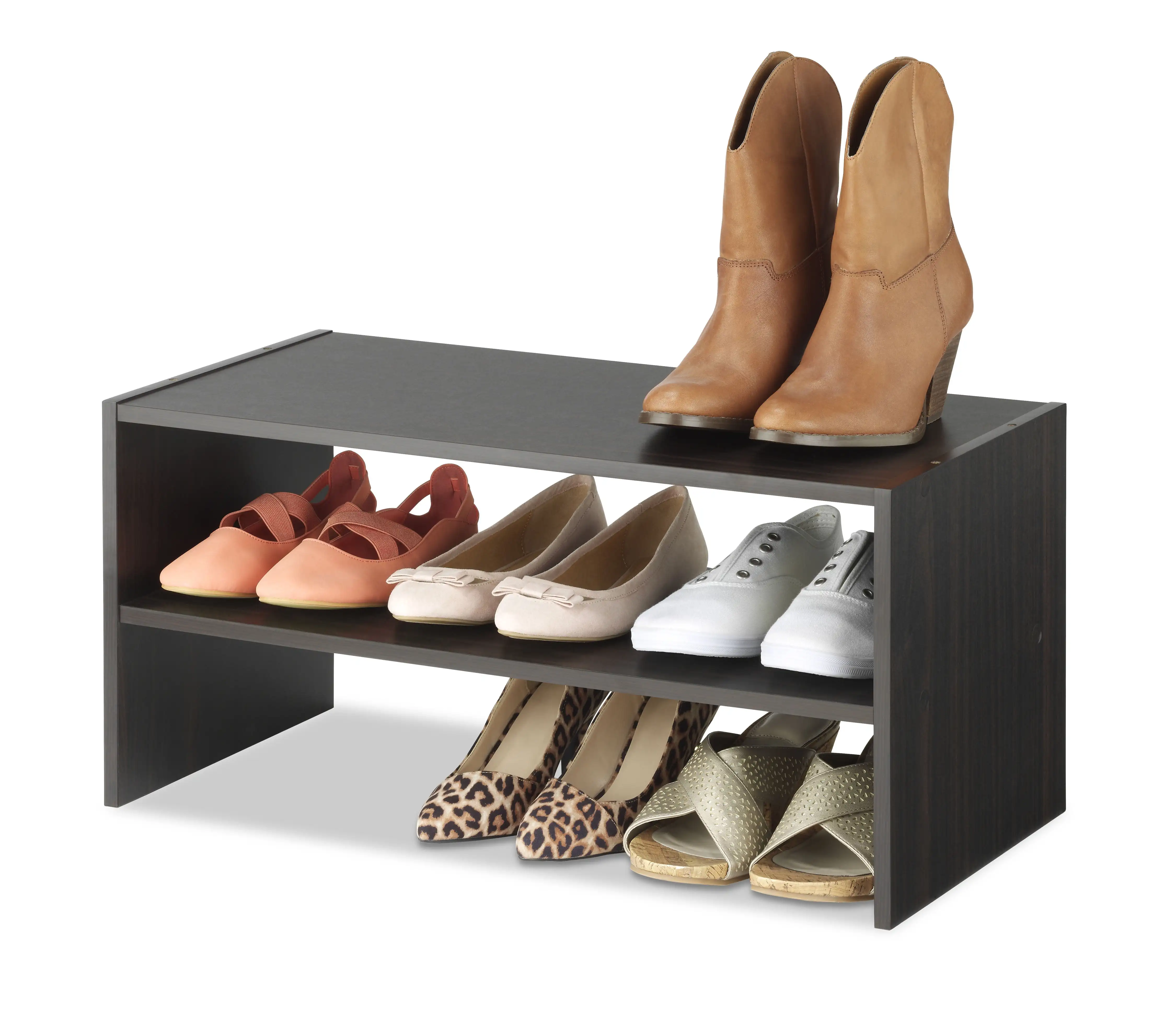 

Whitmor Wood Stackable 2-Tier 9 Pair Shoe Rack - 24-inch Shoe Shelf - Espresso