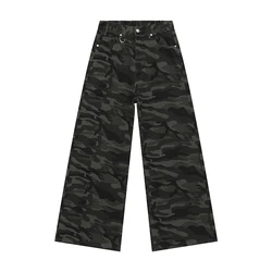 IEFB Summer Men's Casual Wide-Leg Denim Pants - Old Blue Washed Straight-Fit Trousers 2024 Fashion - Asian Size S (Camouflage)