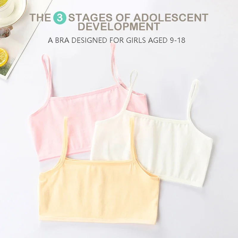 Kids Training Bra 3PCS Cotton Summer Children's Breast Care Girl Training Bra puberty 8-14 Years Kids Vest Teens Teenage Underwear Age 8-14