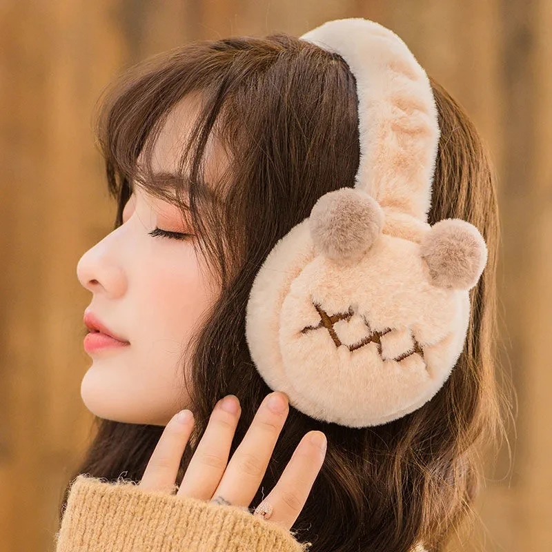 

New Thickening Plush Warm Ear Muffs Winter Men's Women Ear Warmer Solid Rear Wearable Ear Wrap Sleeves Cool Gril Cute Print
