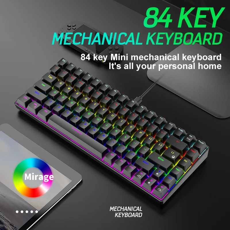 84 Keys Mechanical Gaming Keyboards Typec Wired Mechanical Keyboard