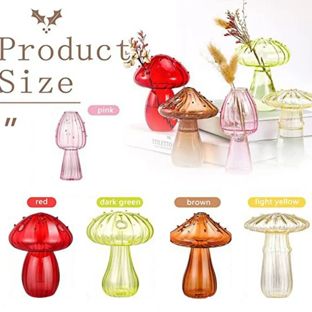 Glass Flower Vase Single Stem Flower Vase Unique Mushroom Glass Planter for Home Decoration Plant Propagation Station for Women 5