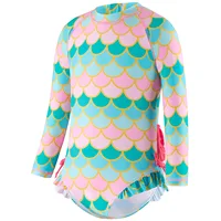 Kids Clothes Girl Swimsuits Fish Scale Print Ruffle Long Sleeves Zipper Bodysuit Beachwear Bathing Suits Baby Swimming Clothing 4