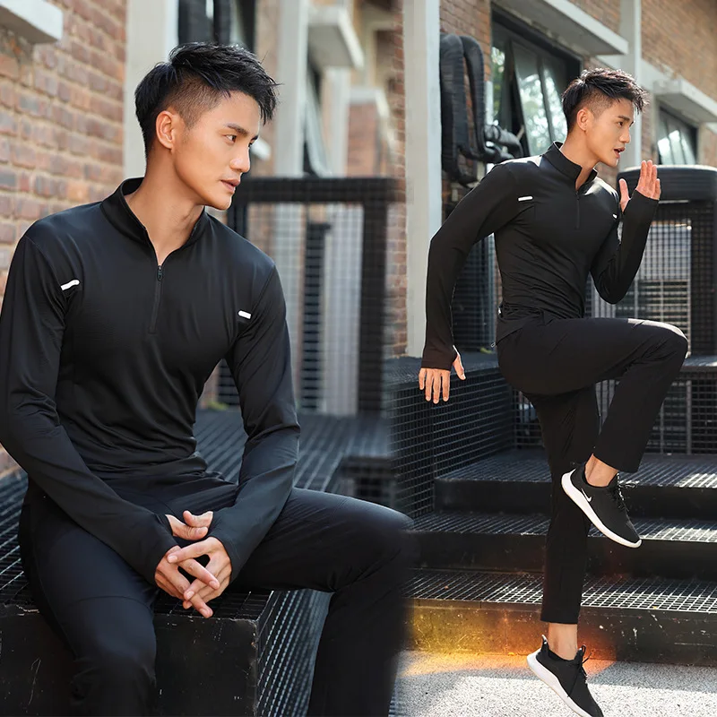 

Quick-drying Long-sleeved T-shirt Men Autumn Winter Gym Running Sports Training Track Field Sports Fitness Clothes Half-zip Top