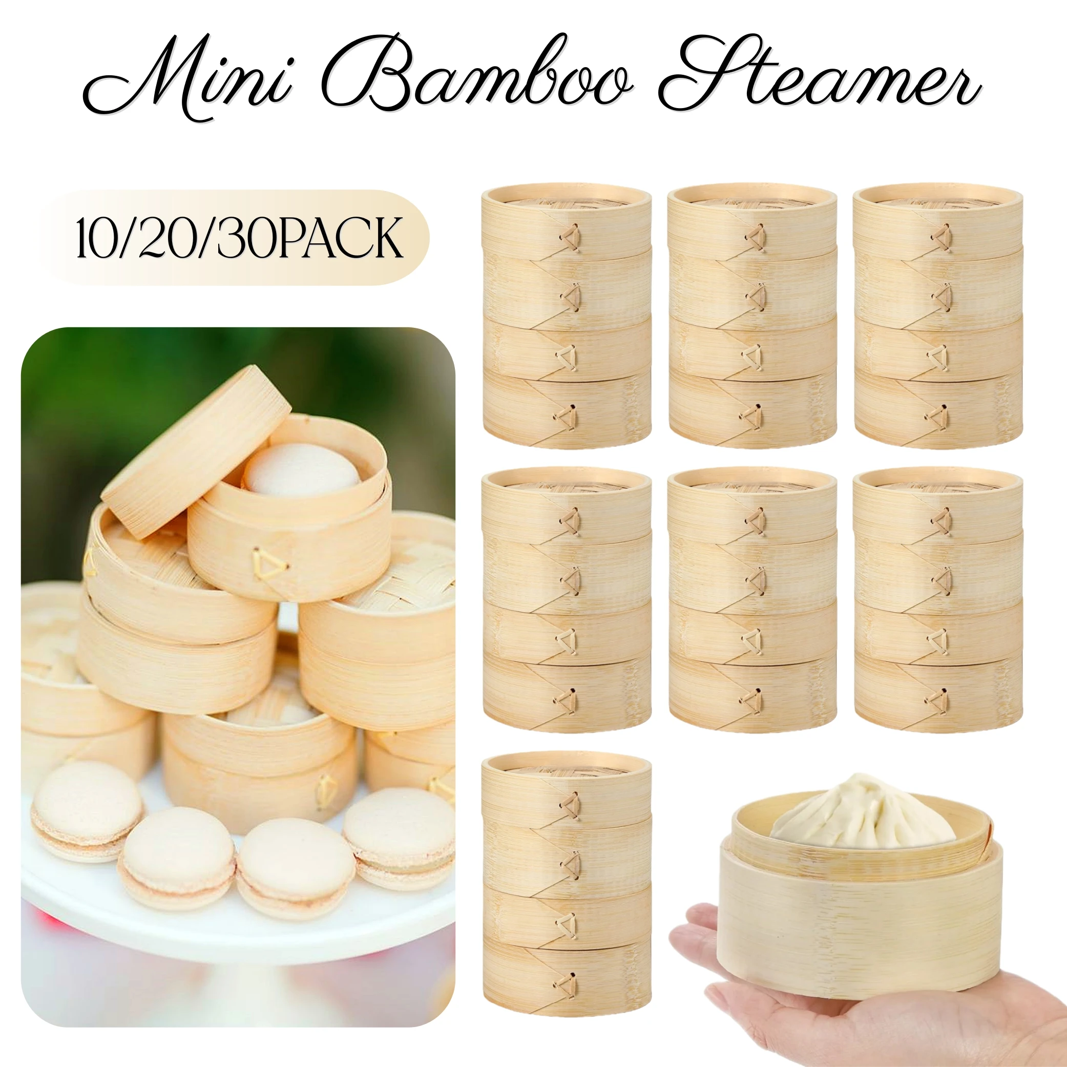 10-30Pack 3 In Mini Bamboo Steamer Appetizer Display Catered Event