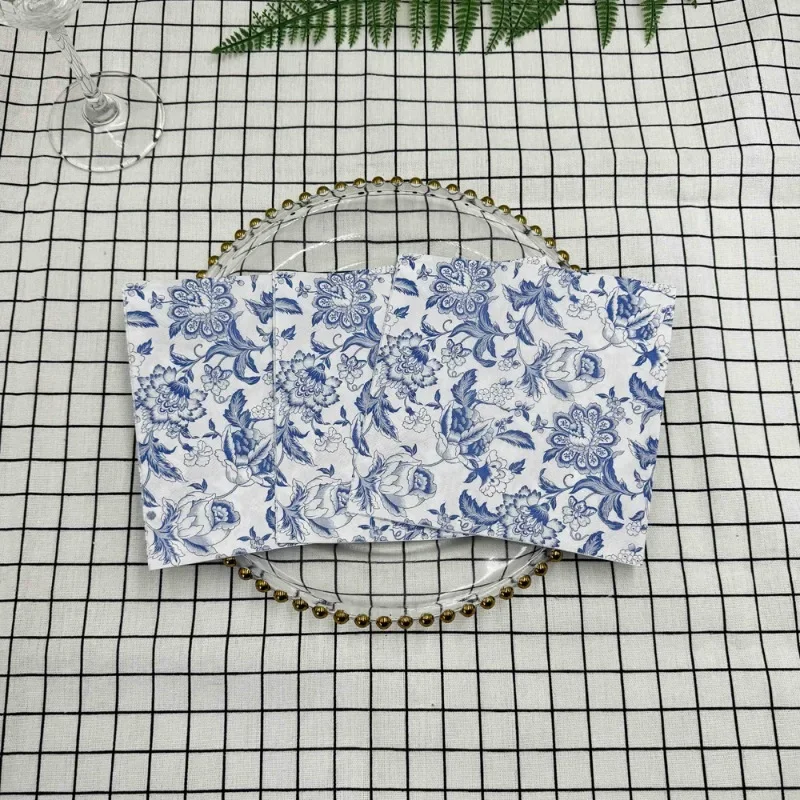 10/20pcs 33cm 2-Ply Party Decoration Paper Chinese Style Blue Line Drawing Flower Paper Placemats Butterfly Bone Bart
