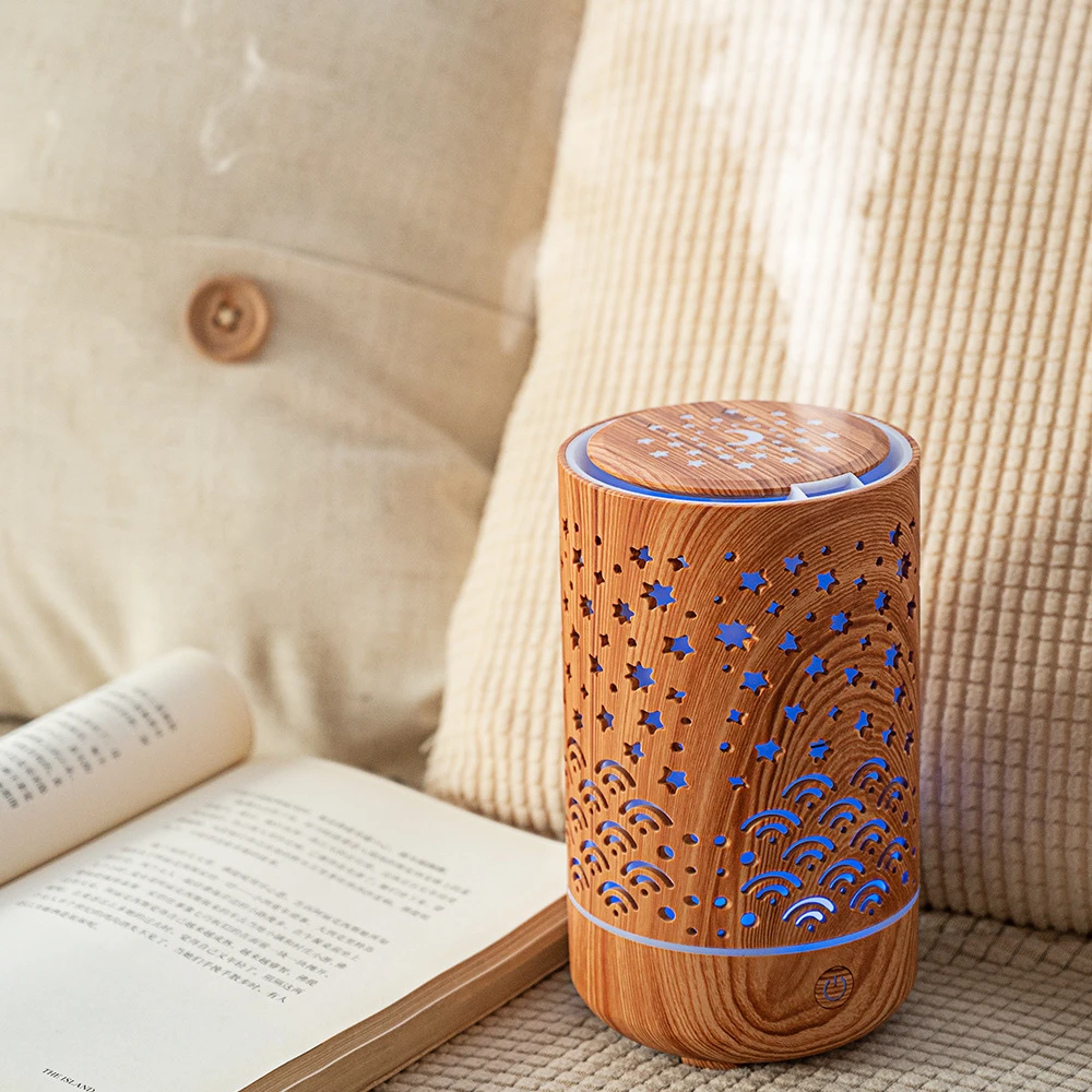 가전 제품 230ML Hollow Out Wood Grian 아로마 테라피 USB 가습기 초음파 쿨 미스트 아로마 에센셜 오일 디퓨저