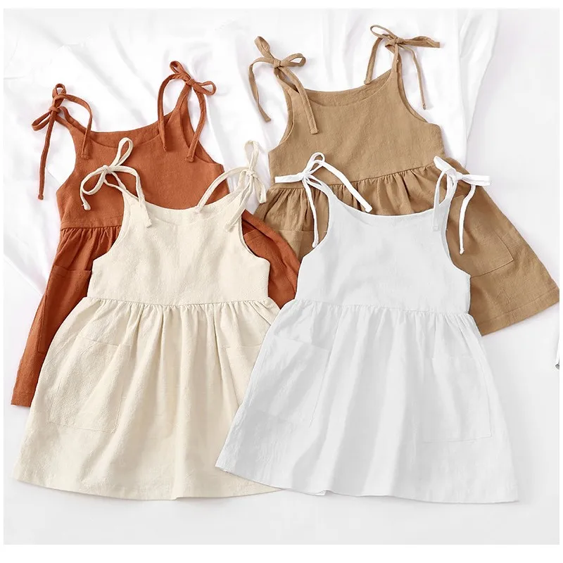 

Children Girls Summer Casual Dress Solid Suspender with Pocket Cute Clothes for 2-6T Girls Princess Wedding Party Gift Costume