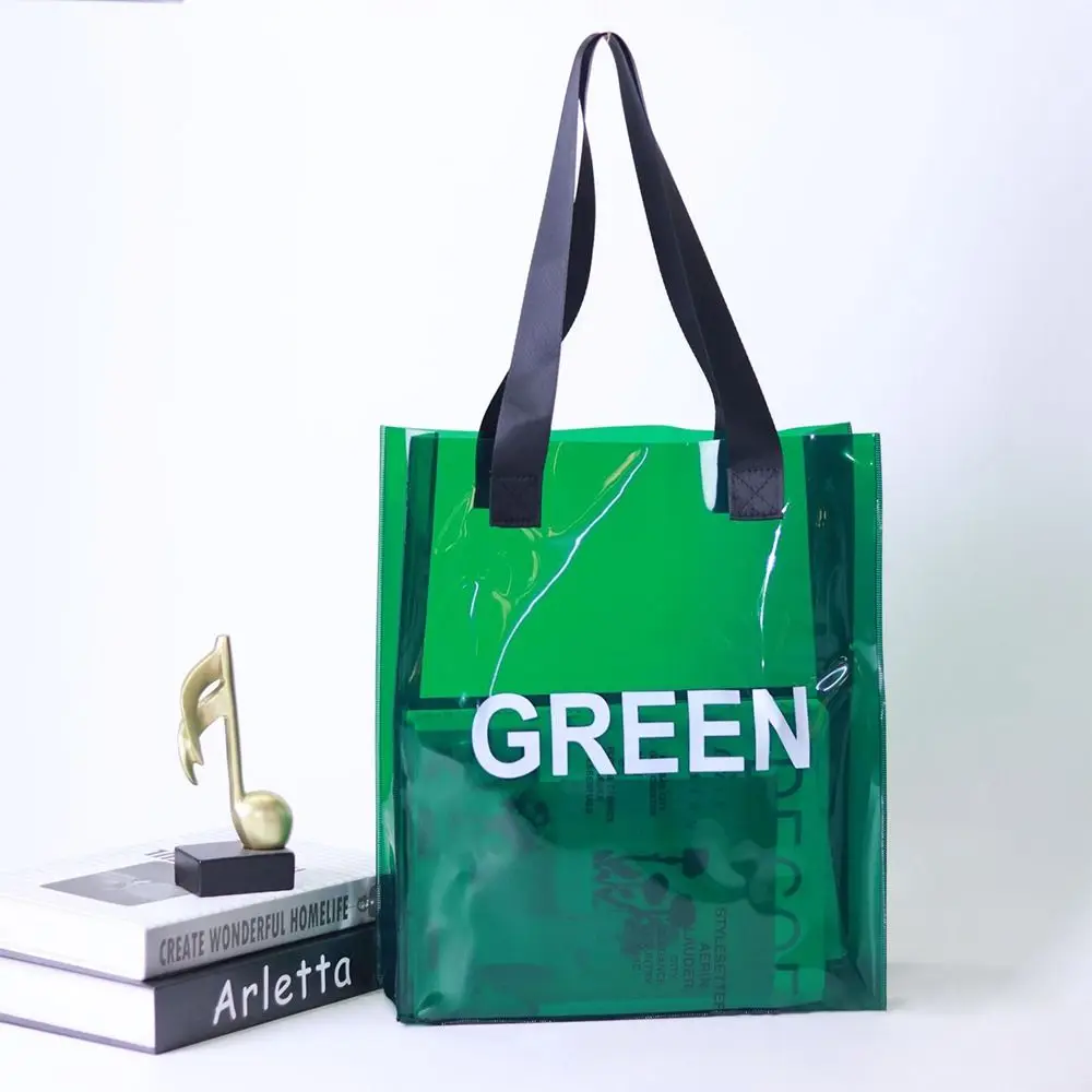 Transparente Tragetasche, große Kapazität, durchsichtige Handtaschen, tragbare PVC-Gelee, wasserdichte Einkaufstasche – Detail 3