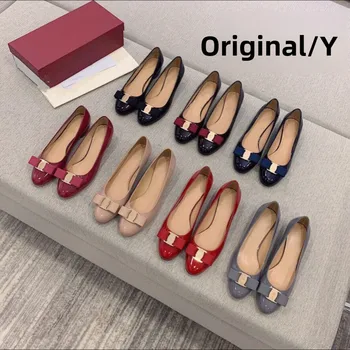 Comfortable round Toe High Version Spring New Style Red Shoes with Bow Tie Flat Heel Velvet Women Casual Shoes Ballet Flat 1