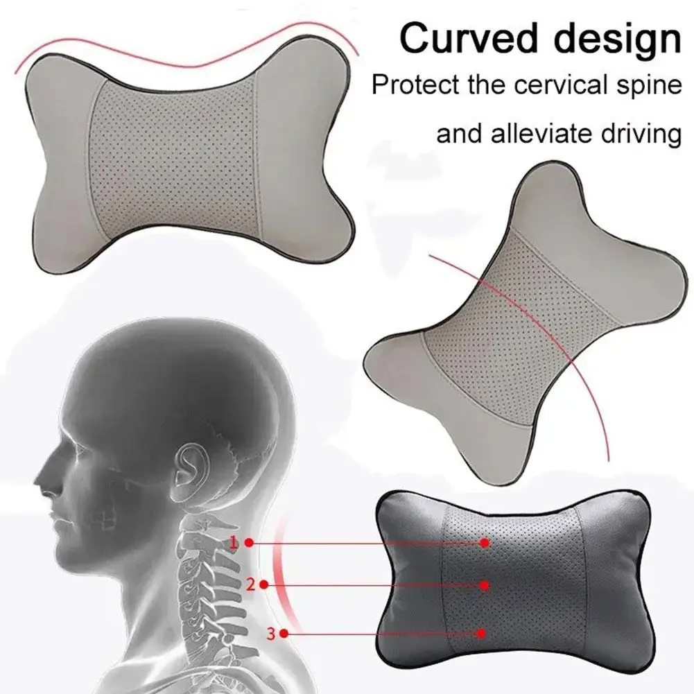 Car Neck Pillow Pu Leather Car Headrest Pillow Neck Support Cushion For Head Pain Relief 3D Filled Fiber Breathable