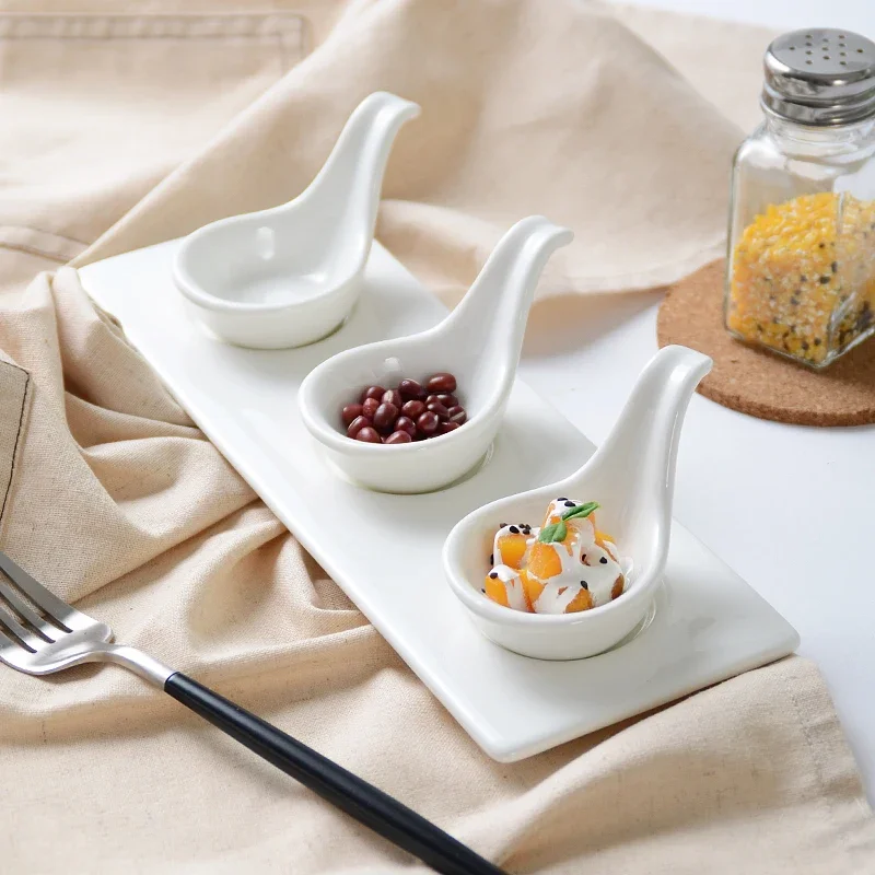 White Ceramic Plate, Caviar Sauce Plate, French Molecular Cooking Spoon, Dessert Bowl, Sushi Dishes, Kitchen, Tableware