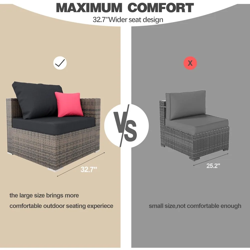 Outdoor Patio Sectional Furniture Set with Ottomans, Wicker Patio Furniture Conversation Sets Sofa for Backyard Garden 2
