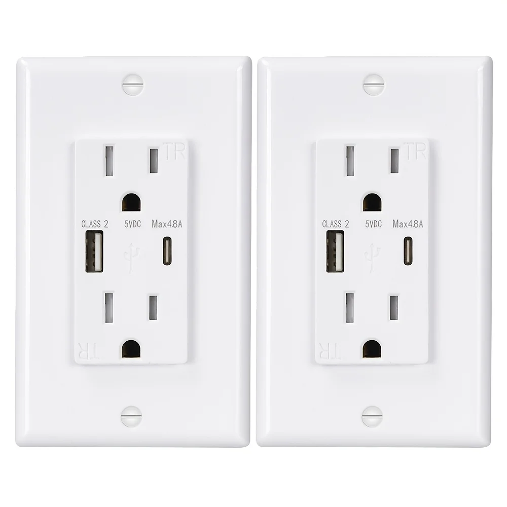 

2/10 Packs, 5V 4.8A Type C USB Outlet, 15A 125V Tamper-Resistant USB Wall Outlets Receptacles With Type A & Type C Ports