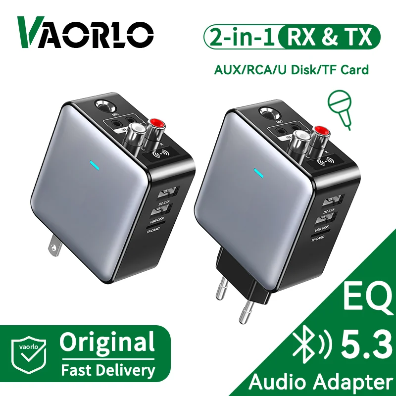 Bluetooth 5.3 Audio Transmitter Receiver 3.5MM AUX/RCA/U-Disk/TF/USB 5V 2.1A/6.5 MIC Karaoke HIFI EQ EU/US Plug Wireless Adapter
