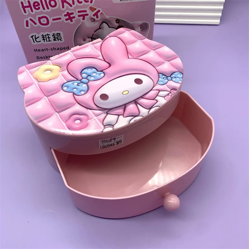 

Sanrio Hello Kitty Kuromi My Melody Anime Cartoon Kawaii Storage Box Jewelry Box 3D Stereoscopic Double Layer High Capacity
