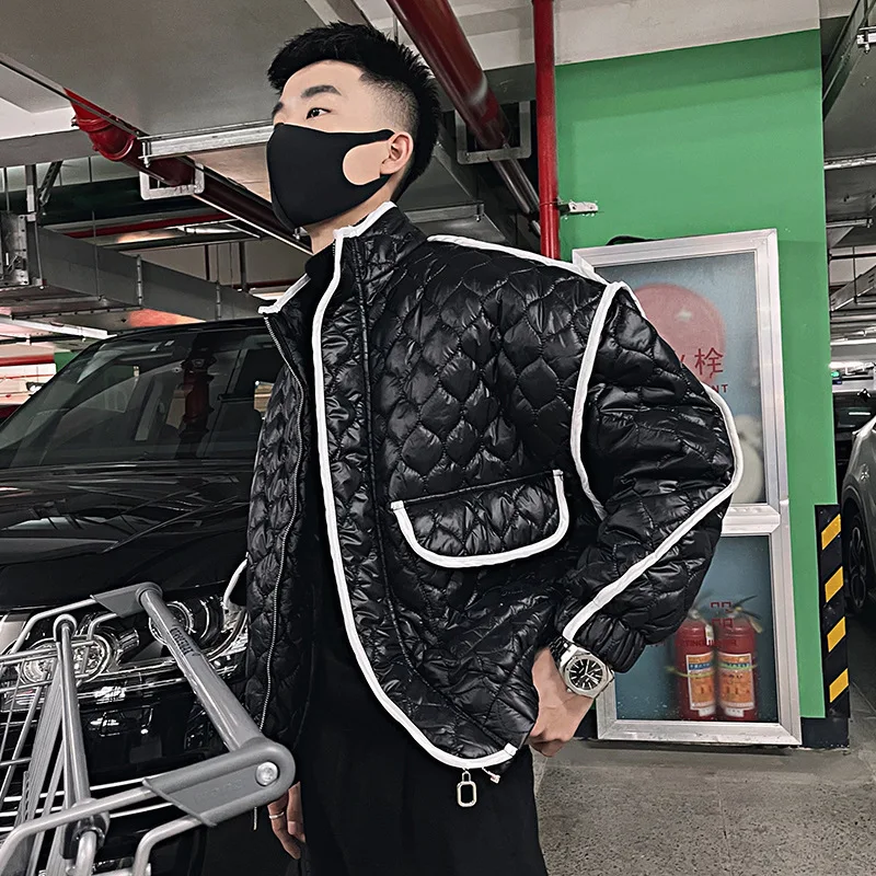 Korean Winter Jacket Men Plaid Stand Collar Thicken Keep Warm Puffer Parkas Casual Business Hiphop Overcoat Men Clothing 2023