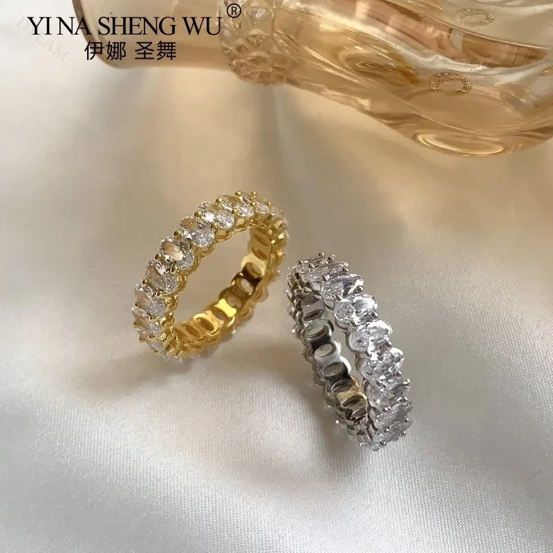 S925 Sterling Silver Ring Temperament Full Circle Light Luxury Zircon Index Finger Ring Women's Accessories Europe and America
