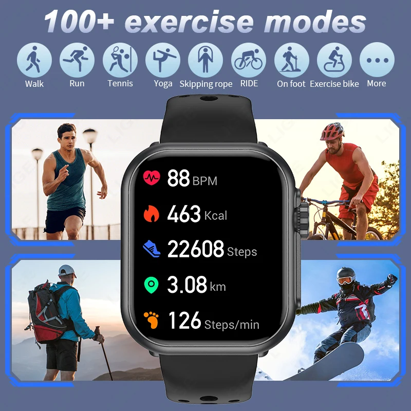 LIGE New 1000mAh Battery Smart Watch Bluetooth Call Men Women Heart Rate 100+Sport HD Bluetooth Call IP68 Waterproof SmartWatch