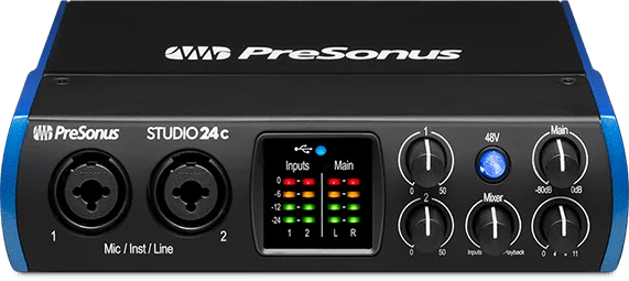 PreSonus Studio 24C USB-C&trade; audio interface ultra-high-def sound card With 2 mircophone preamps for home recording studios