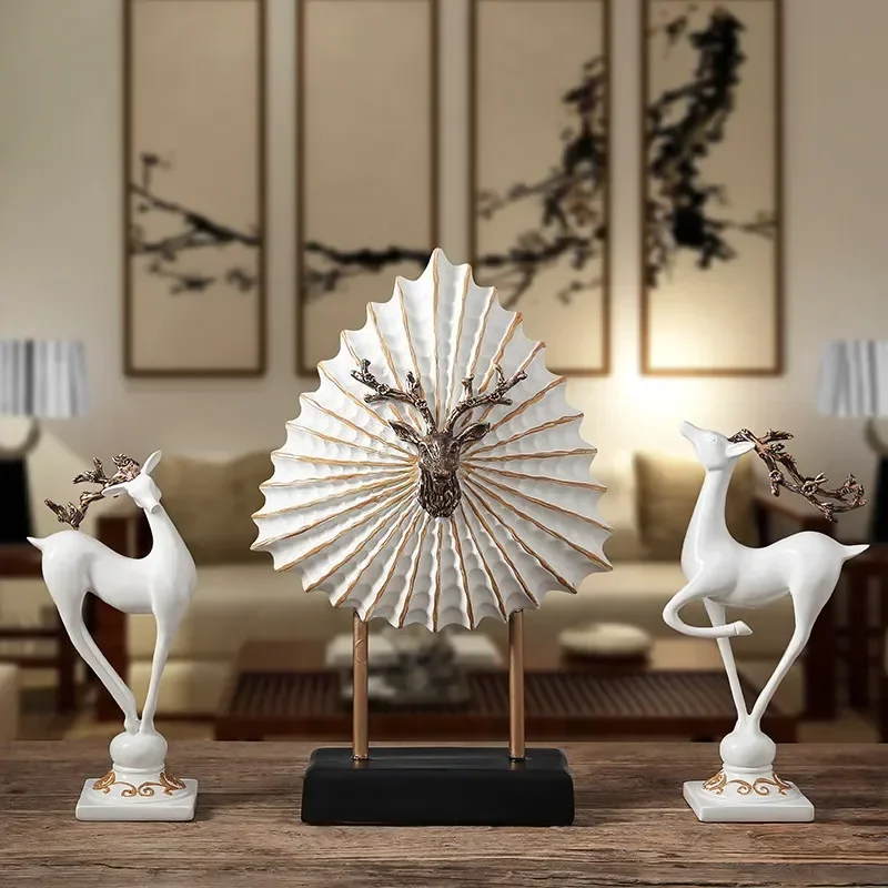 

American Luxury Decorative Deer Resin Animal Head Ornaments Crafts Home Furnishing Living Room Desktop Figurines Sculpture Decor