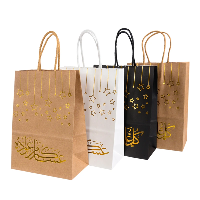 6Pcs Eid Mubarak Gift Bags Kraft Paper Packing Bag Ramadan Decoration