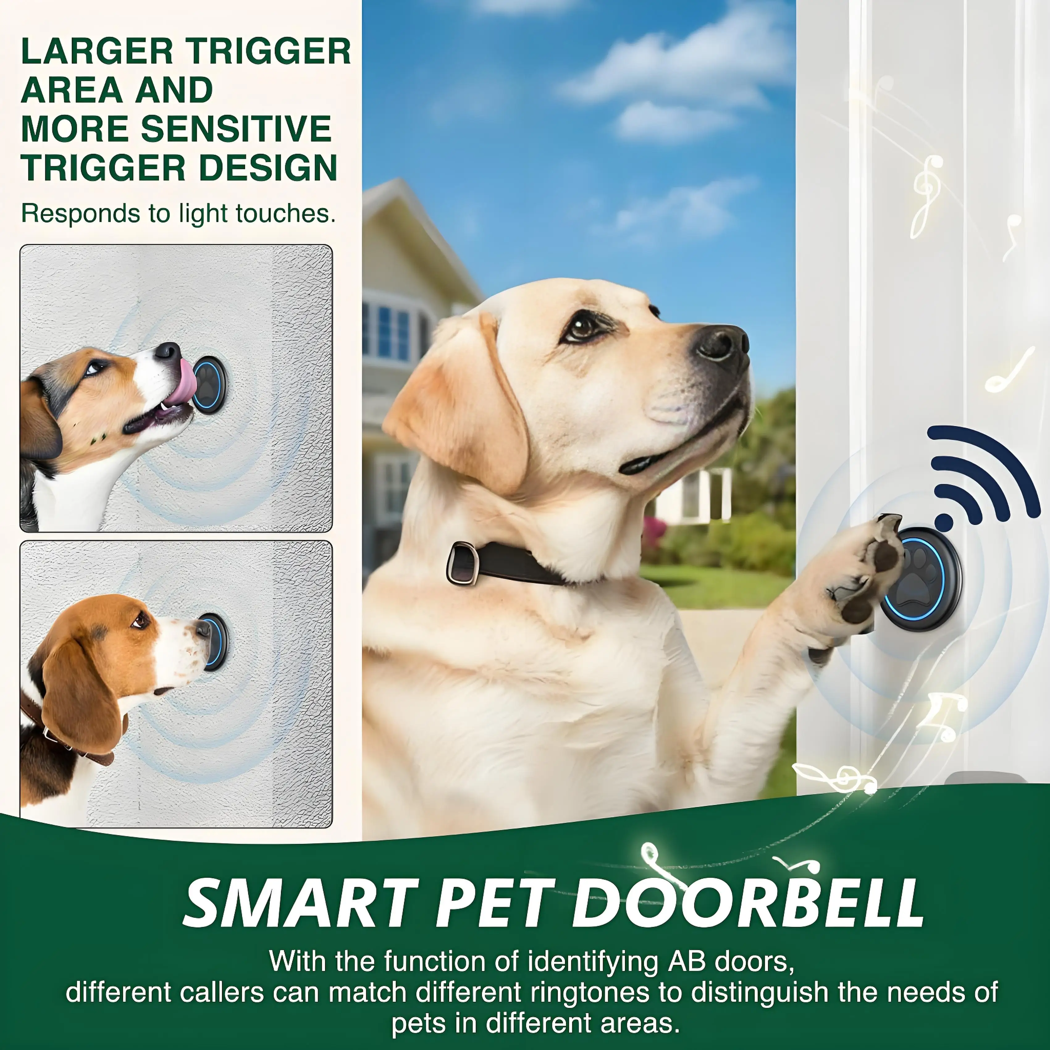 Premium Wireless Dog Doorbell - 1000ft Range, 60 Melodies & Waterproof Benefits