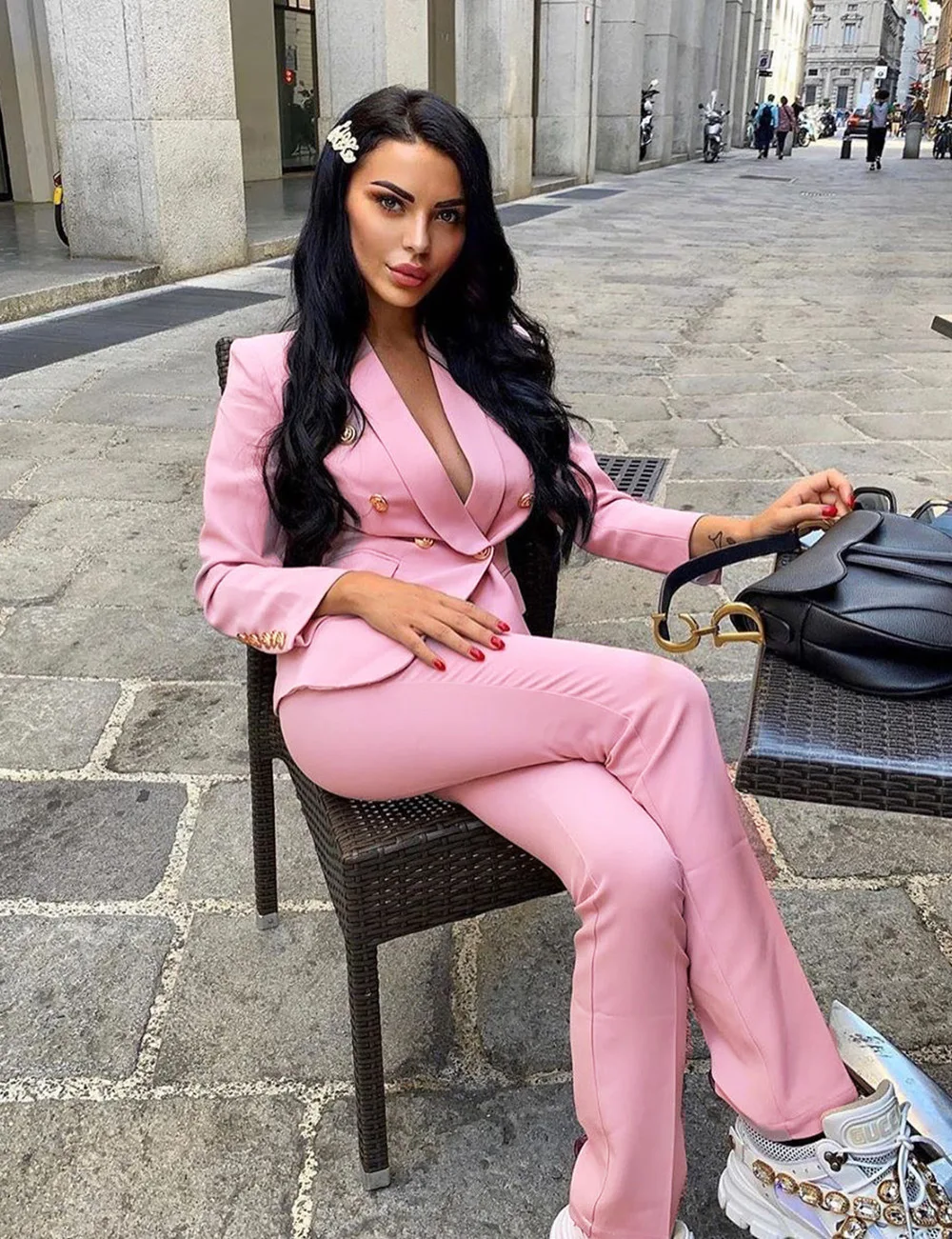 Customized Women's Business Office Set Double breasted Formal Party Wedding Prom Evening Dress (Jacket+Pants)