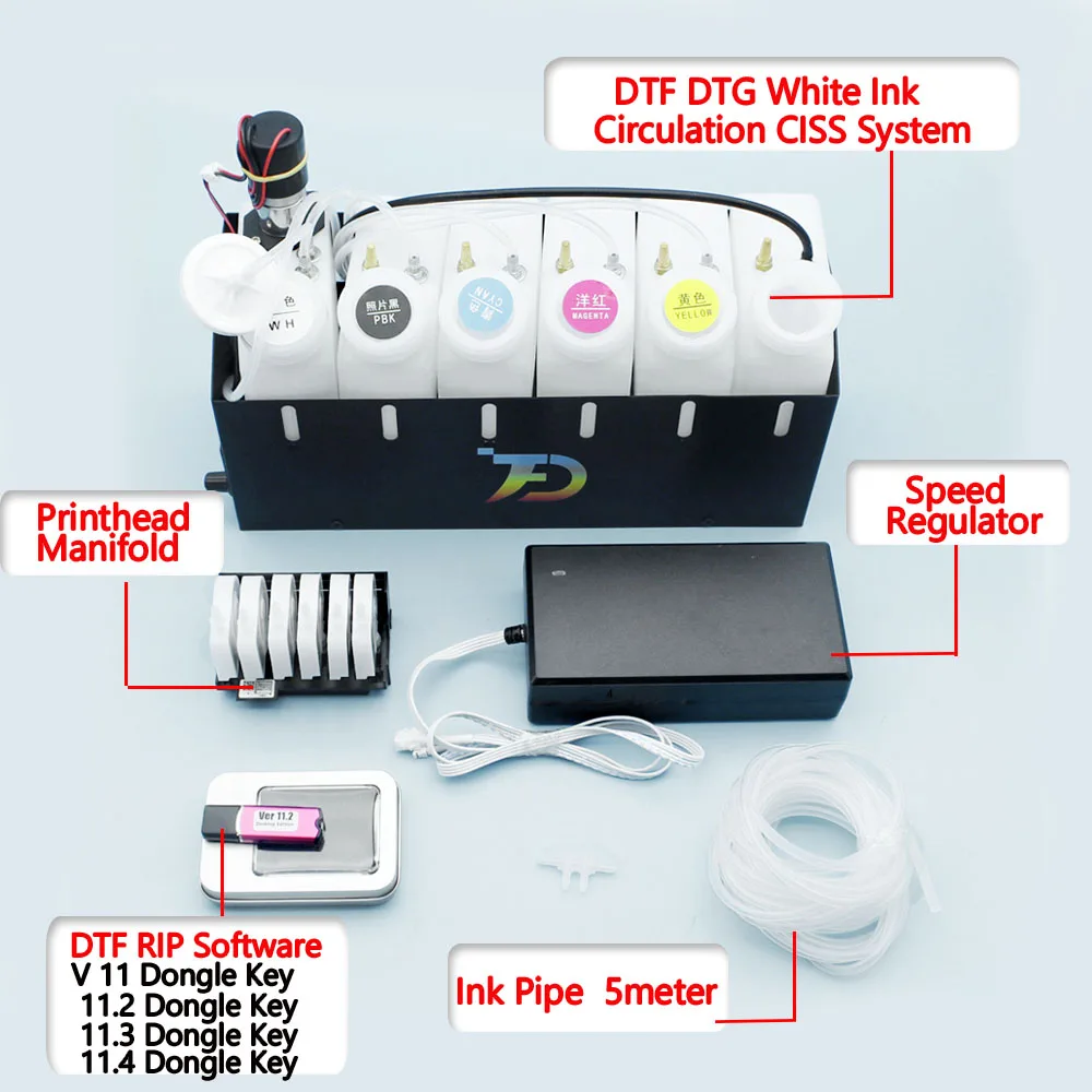 엡손 ET 8550 L8050  ET-8500 L18050 L18100 L8180 RIP 11.2 DTF 매니폴드 속도 조절기가 포함된 DTF 화이트 잉크 CISS 순환 시스템