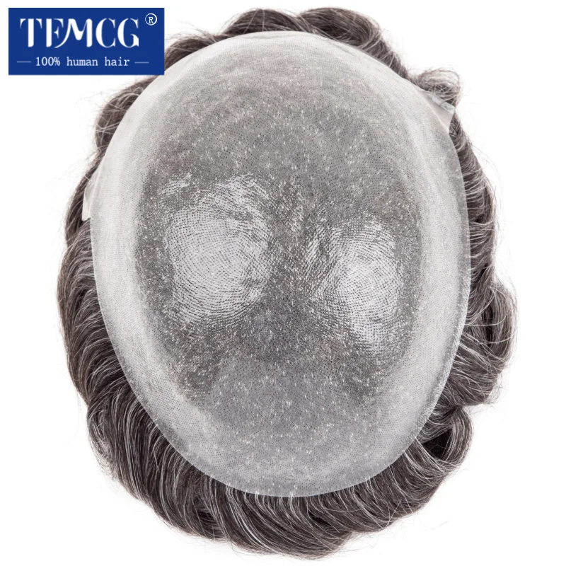 Double knotted Toupee Men 0.06-0.08mm PU Natural Hairline Men Wig Human Hair Hair System Unit 6" Male Prosthesis