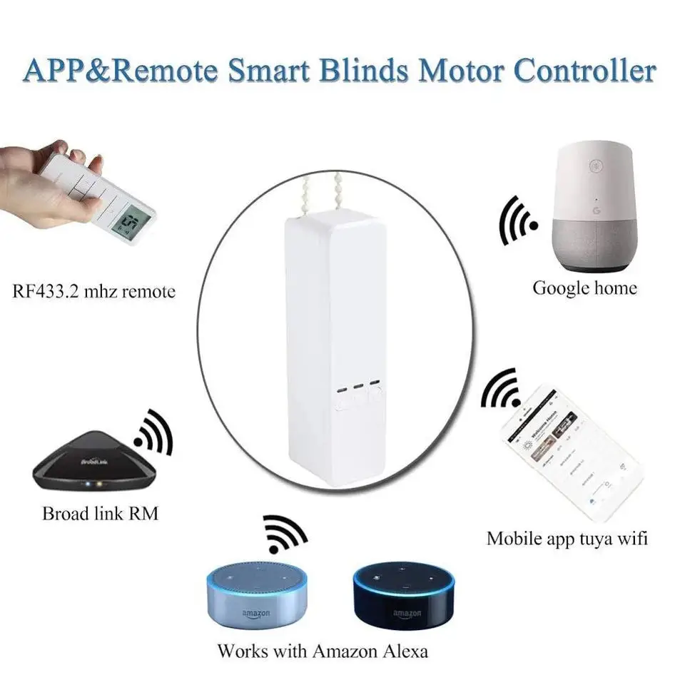 Tuya Smart Wifi Curtains Motor Electric Chain Roller Blinds Shade Shutter Drive RF Remote Kit Smart Life App via Alexa Google